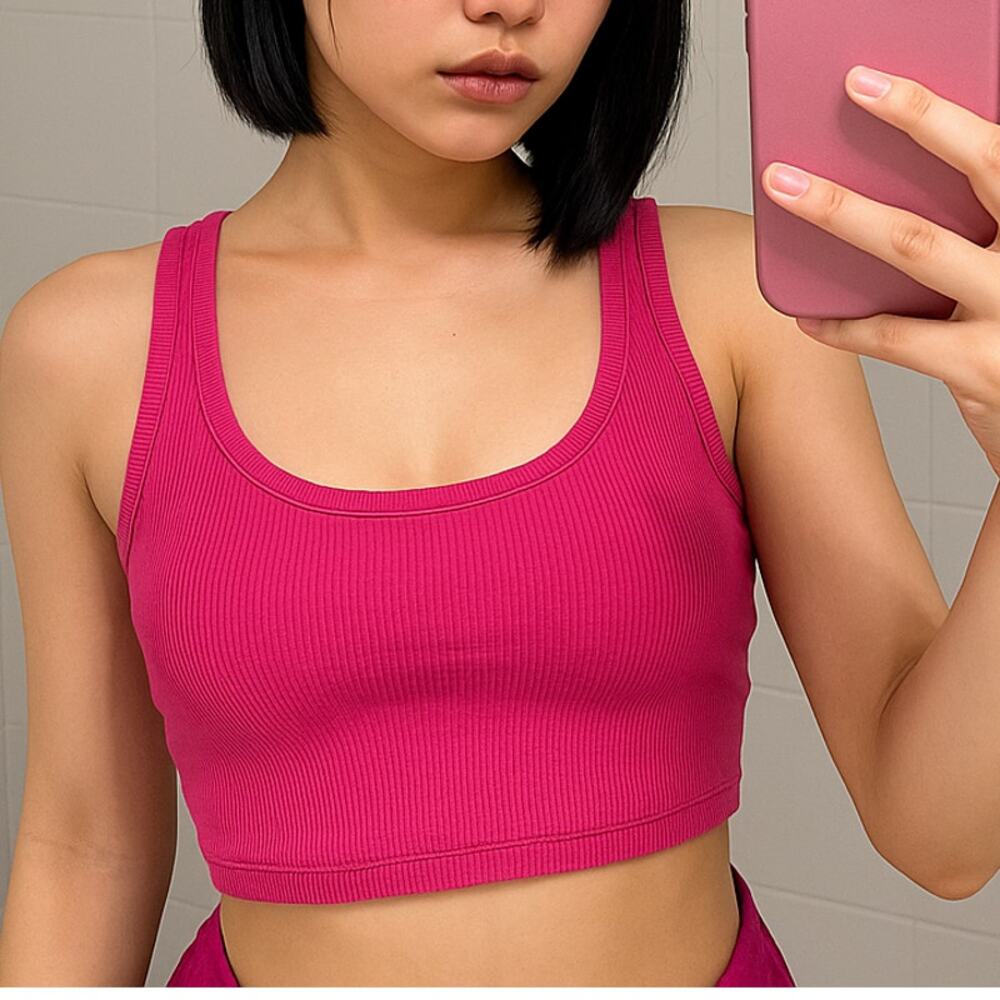 Alo Yoga Ribbed Racerback Sports Bra Top - Paradise Pink - Size S